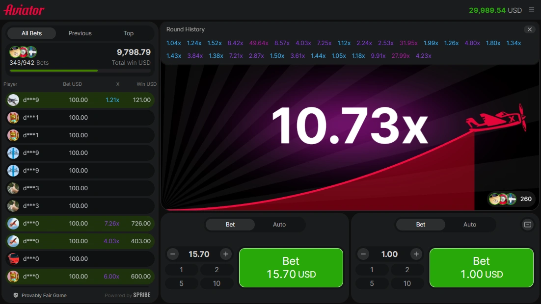 Aviator Spribe oyun interfeysi Glory Casino Azərbaycan ekranı